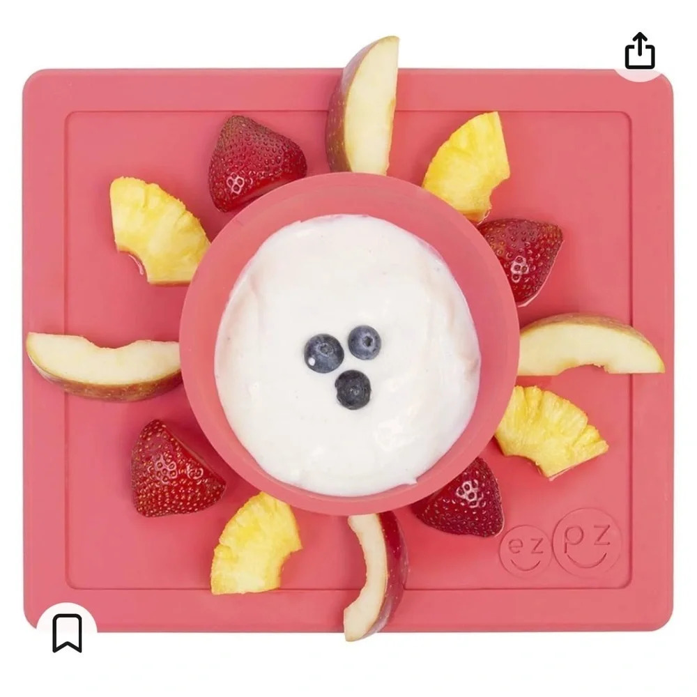 ezpz kids Happy Bowl Coral 100% Silicone Suction Bowl Built in Placemat tabletop